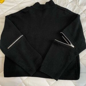 Black Cropped Sweater with Zipper Sleeves!